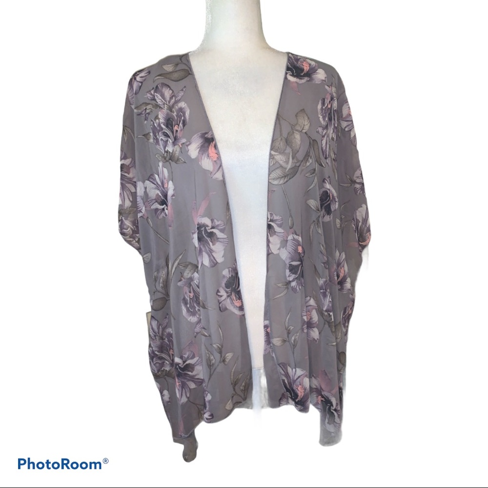I Joah Lavender Floral Open Front Kimino Sz S
